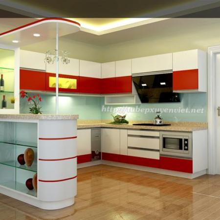 Tủ bếp quảng ninh: Tủ bếp đẹp chữ u có quầy bar chị Nhung
