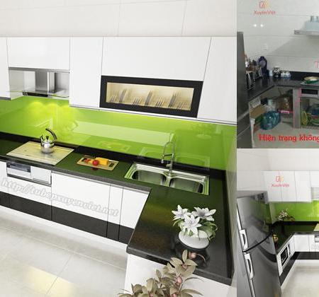 Tủ bếp đẹp có khung bê tông nhà chị Hằng - Giếng Đáy, Quảng Ninh