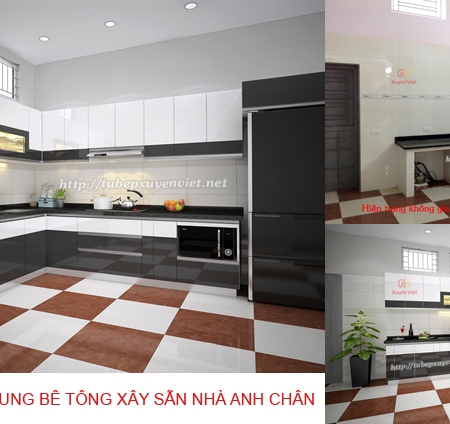 Tủ bếp đẹp có khung bê tông nhà anh Chân - bắc Ninh